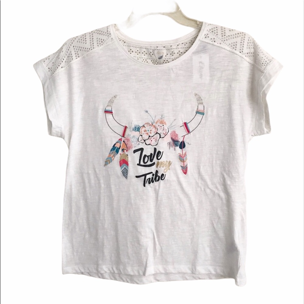 ETAM Boho Bull Horns/Feathers Graphic SS T Shirt L